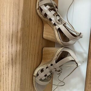 Aquazzura Tan Wedge Sandals with Strappy Design